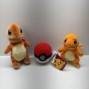 Lot of 2 Charmander Plushies + 1 Pokémon Ball – Cute Collectible Pokémon Toys